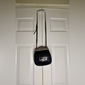 Brighton Black Croc-Embossed Crossbody with Silver-Tone Frame